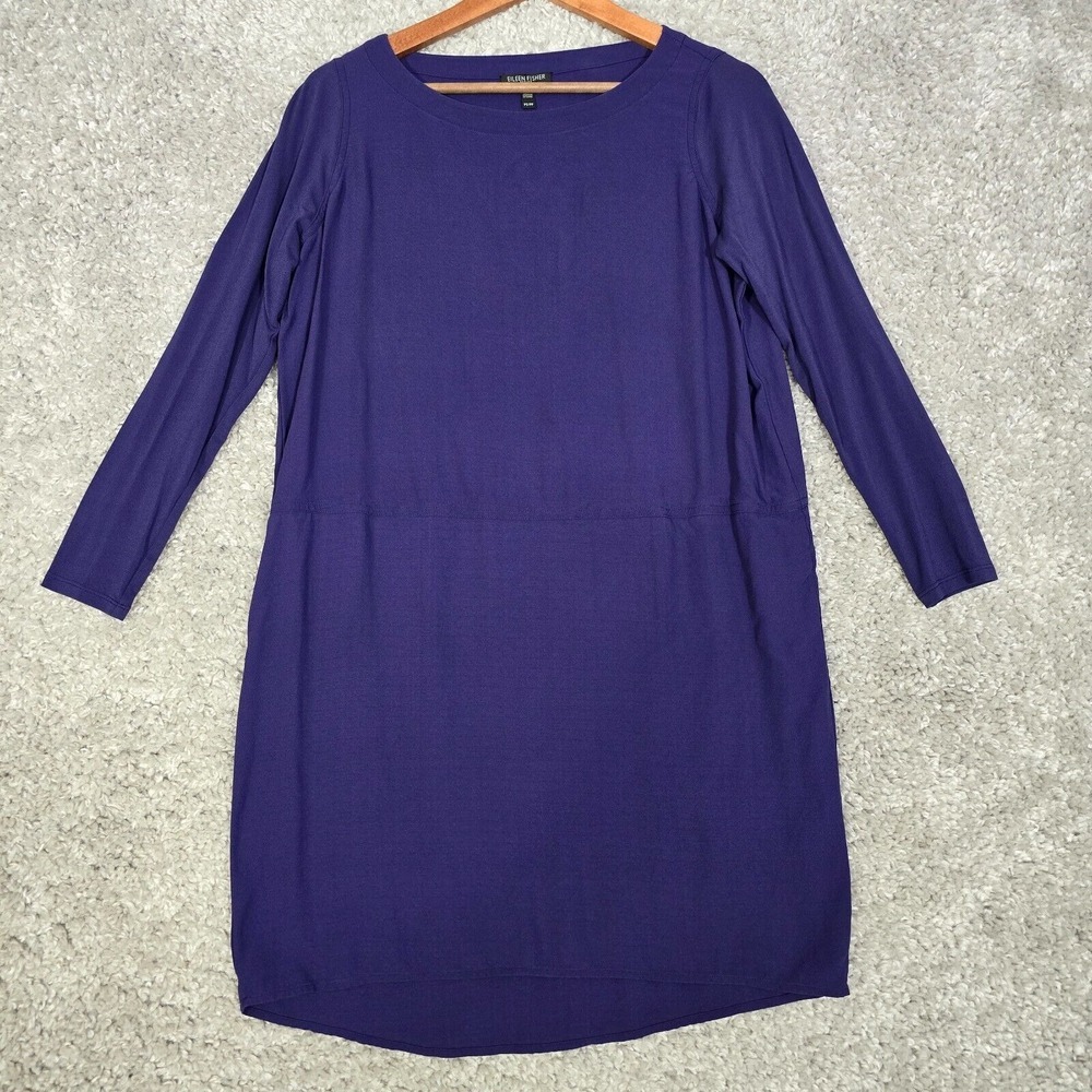Eileen Fisher Womens Silk Long Sleeve Dress Purple Size PS Minimalist Classic